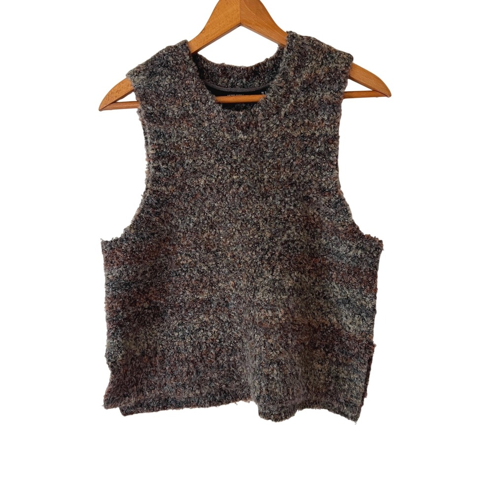 Vero Moda Boucle SL O-Neck Vest GA Brown Grey Textured Knit Sweater Vest Small